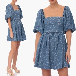 Avec Les Filles Heart Puff sleeve babydoll mini dress